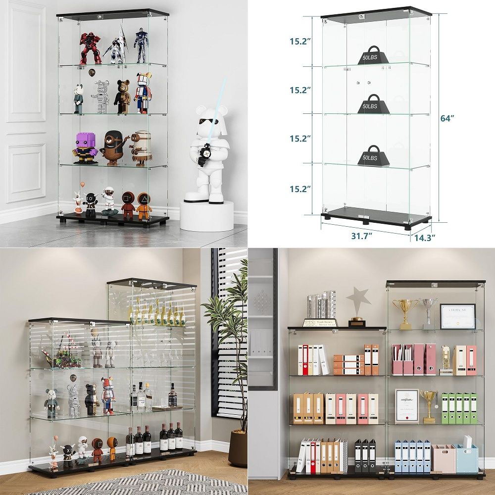 Glass Cabinet Display - خزانة عرض بـ 4 أرفف وأبواب