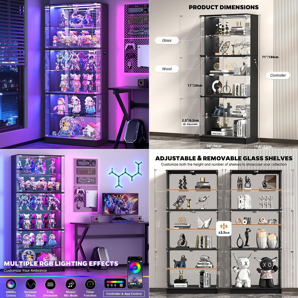 Glass Cabinet Display - خزانة عرض زجاجية بـ 6 طبقات،