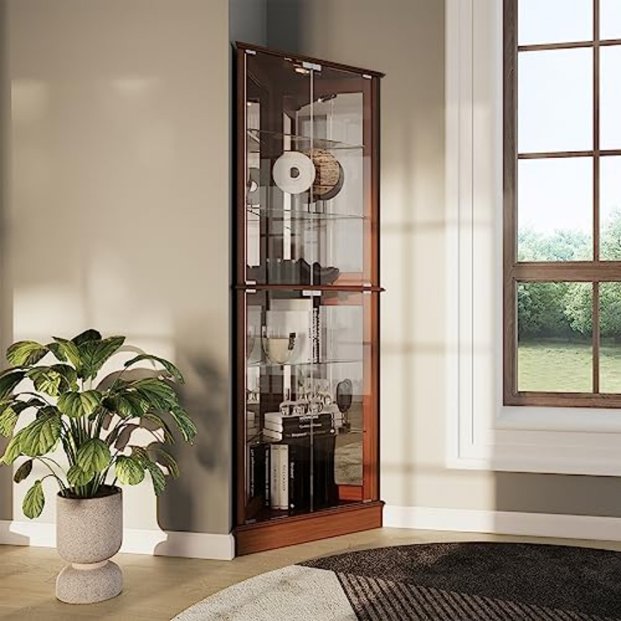 Glass Cabinet Display - خزانة عرض زاوية مضاءة للاستخدام في