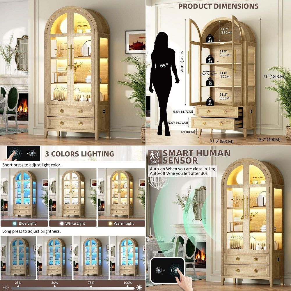 Glass Cabinet Display - خزانة عرض مقوسة بـ 71 بابًا