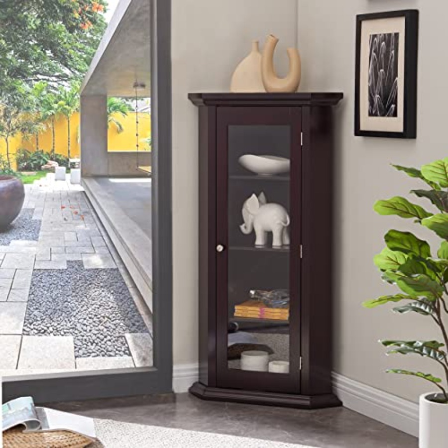 Glass Cabinet Display - خزانة عرض زاوية لغرفة المعيشة، مصنوعة