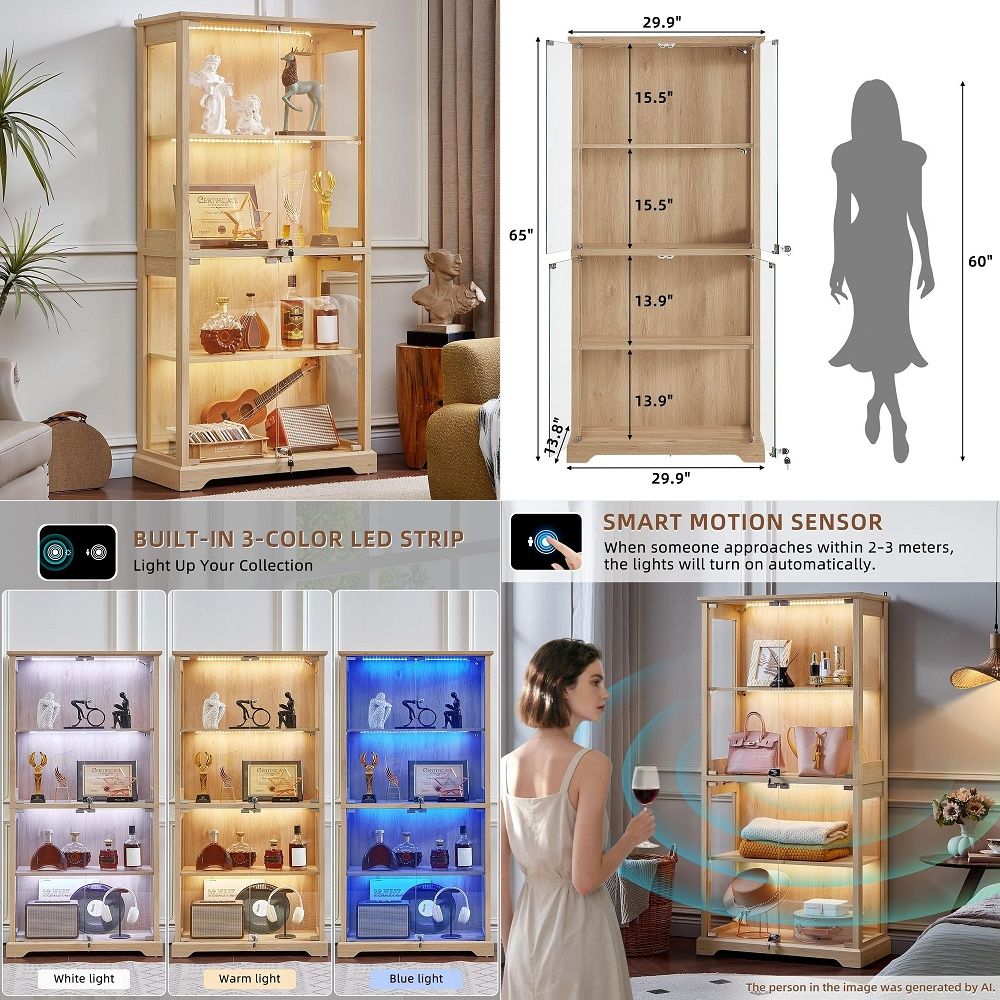 Glass Cabinet Display - خزانة عرض زجاجية بتصميم ريفي مع