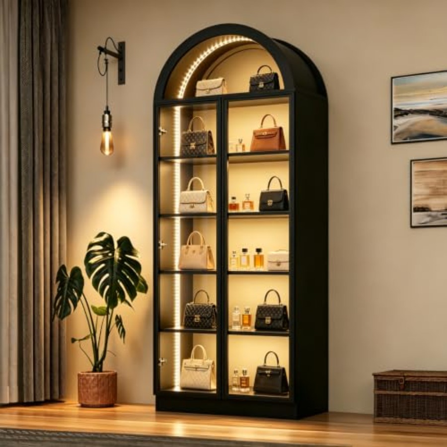 Glass Cabinet Display - خزانة عرض مقوسة لغرفة المعيشة أو