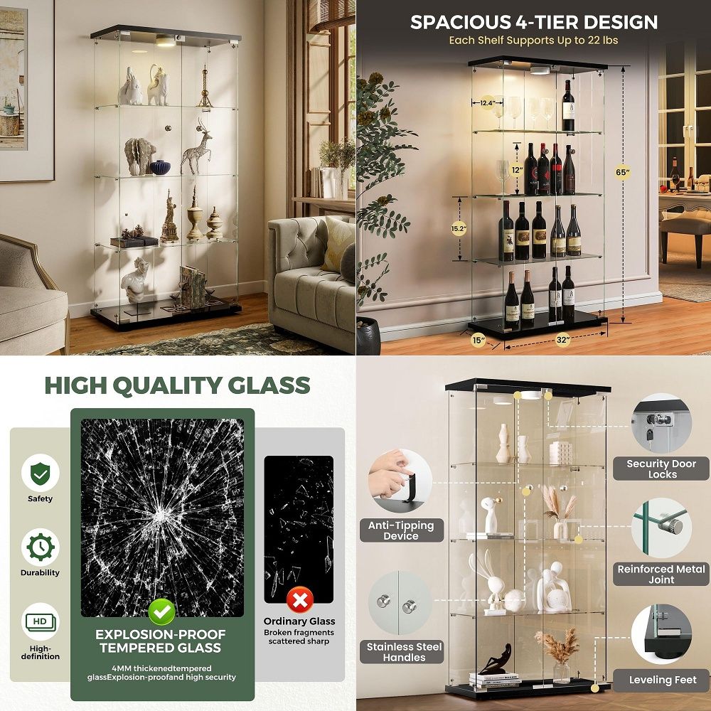 خزانة عرض مع إضاءة LED وقفل، خ - مراجعة Glass Cabinet Display وسعره