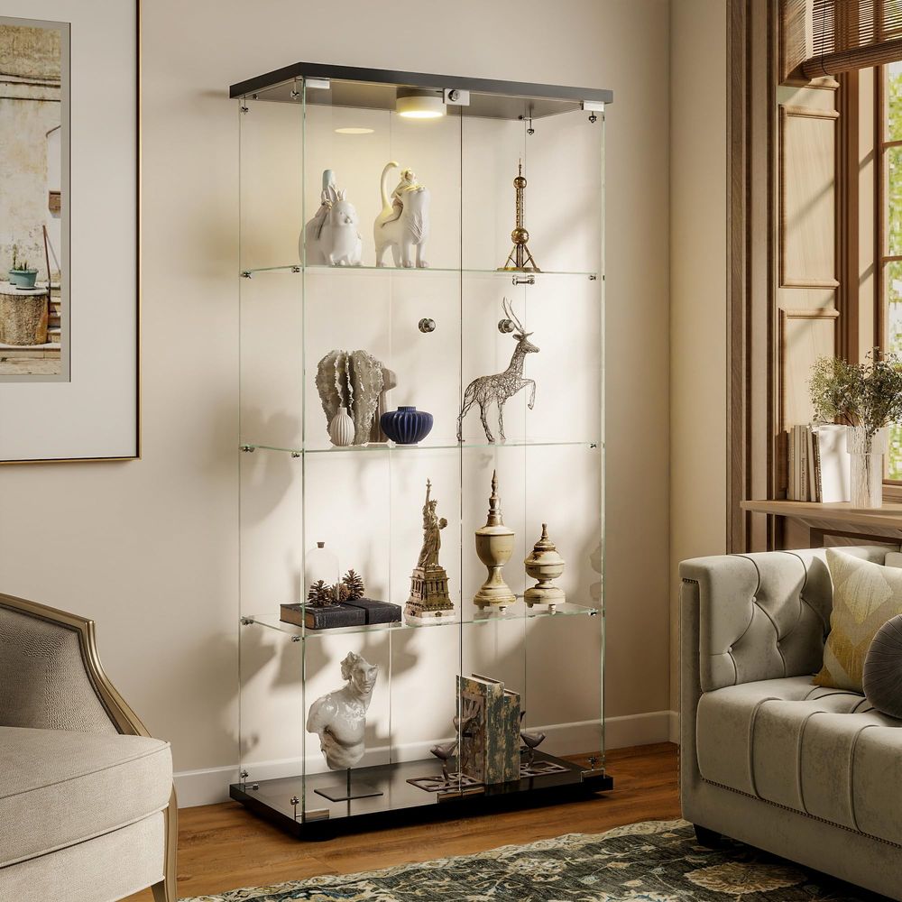 خزانة عرض مع إضاءة LED وقفل، خ - مراجعة Glass Cabinet Display وسعره