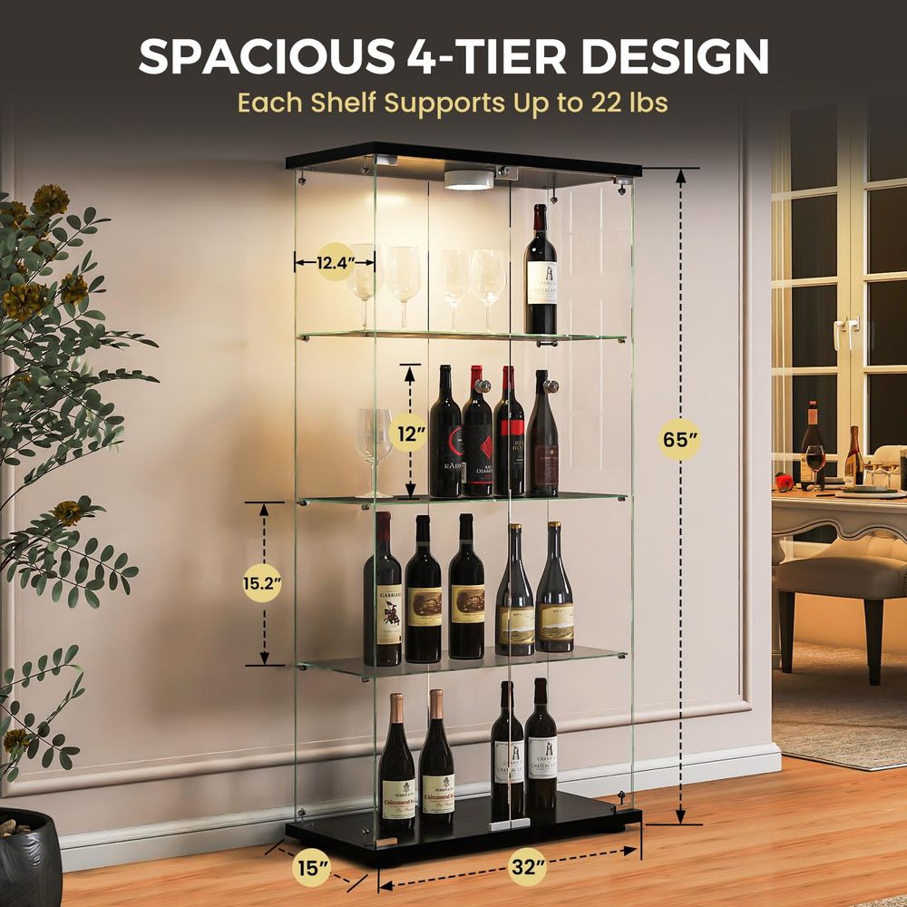 خزانة عرض مع إضاءة LED وقفل، خ - مراجعة Glass Cabinet Display وسعره