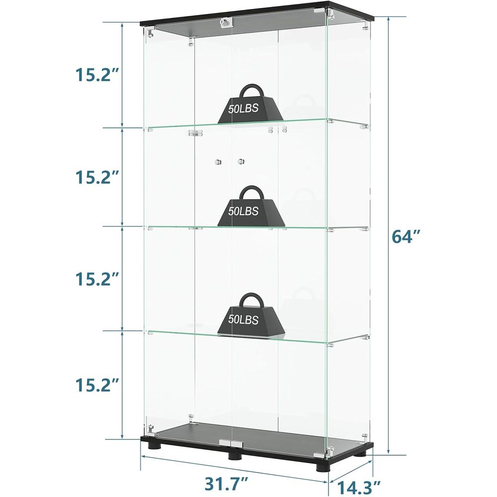 خزانة عرض زجاجية بأربعة أرفف و - مراجعة Glass Cabinet Display وسعره