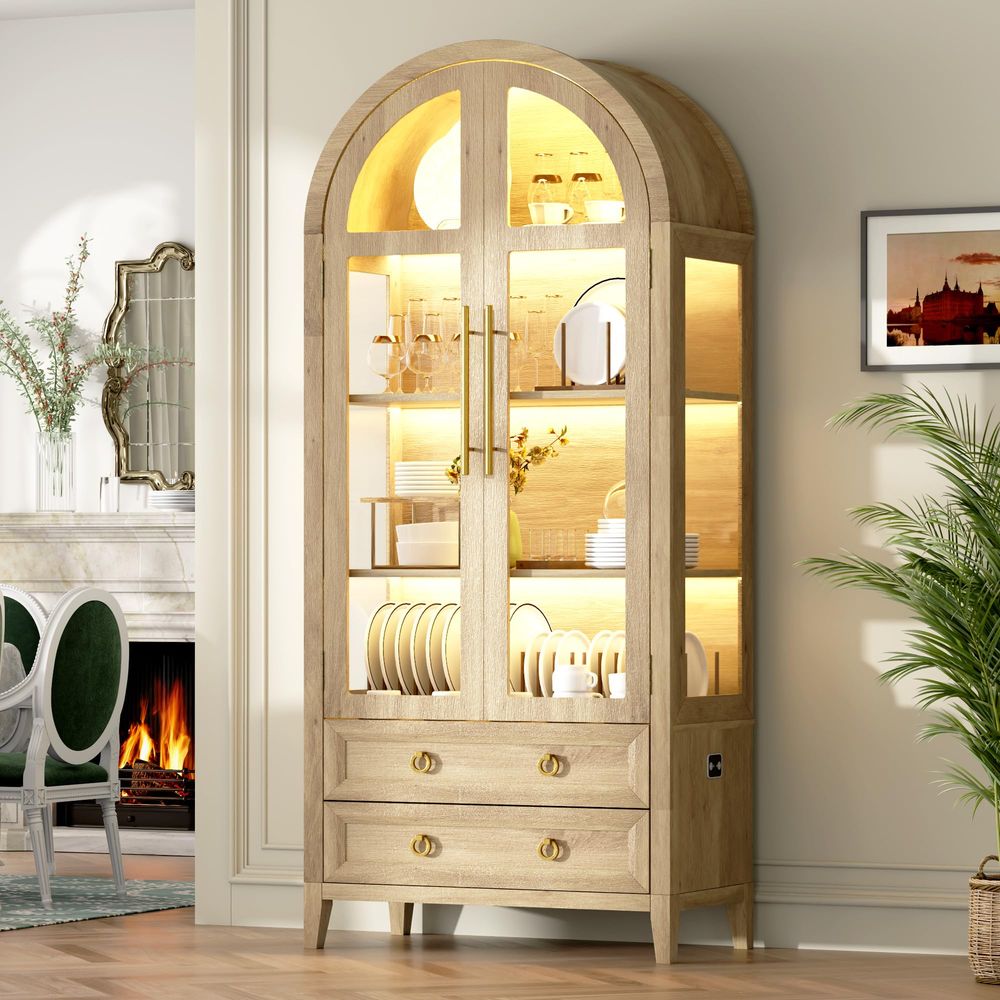 خزانة عرض مقوسة بـ 71 بابًا زج - مراجعة Glass Cabinet Display وسعره