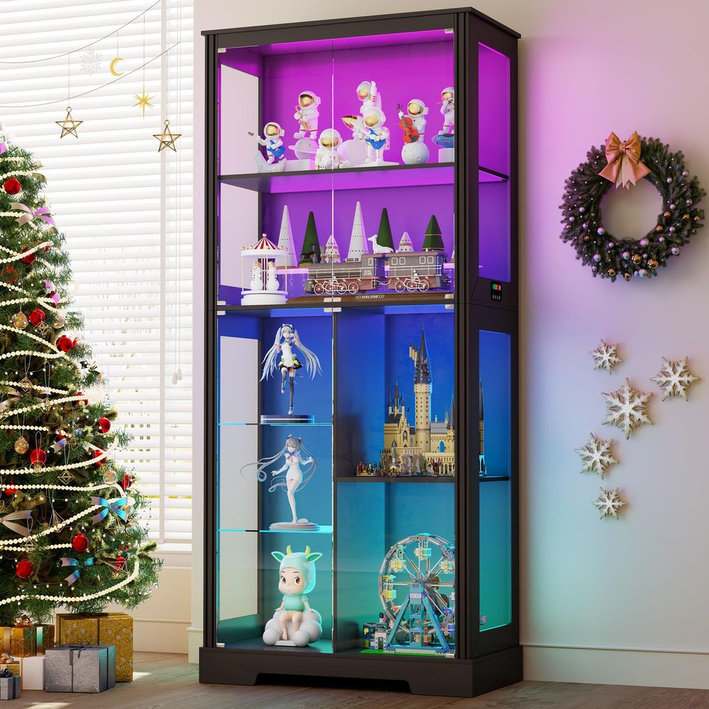 خزانة عرض زاوية مضاءة خشبية من - مراجعة Glass Cabinet Display وسعره