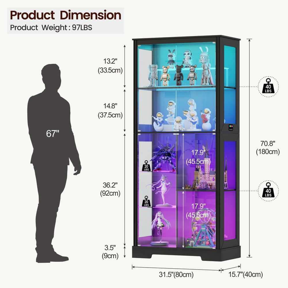 خزانة عرض زاوية مضاءة خشبية من - مراجعة Glass Cabinet Display وسعره