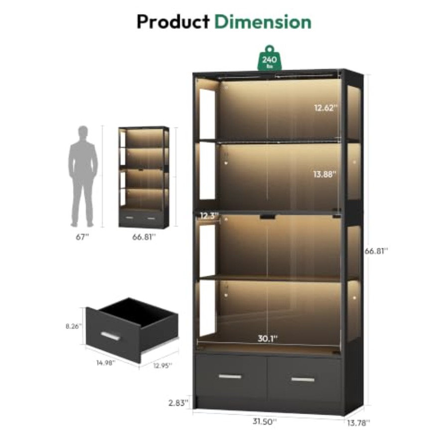 خزانة عرض زجاجية بطول 67 بوصة  - مراجعة Glass Cabinet Display وسعره