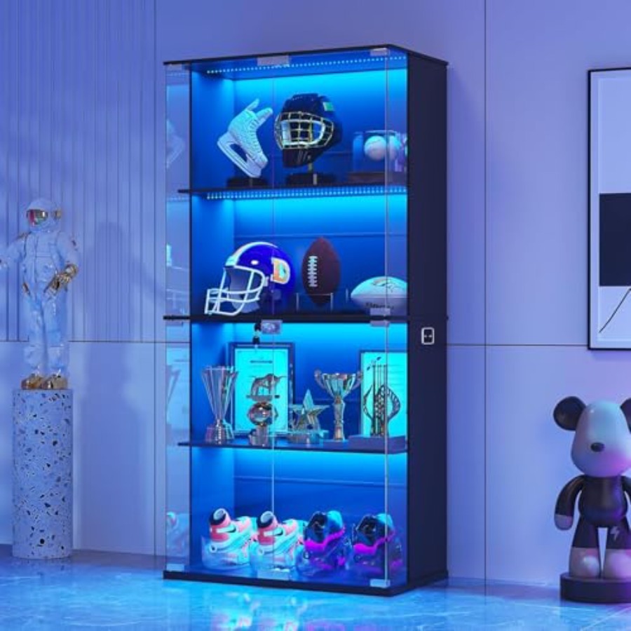 خزانة عرض سوداء بباب زجاجي، خز - مراجعة Glass Cabinet Display وسعره