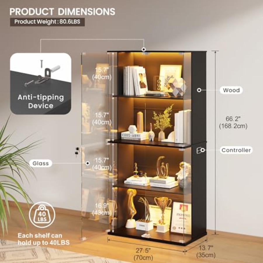 خزانة عرض سوداء بباب زجاجي، خز - مراجعة Glass Cabinet Display وسعره