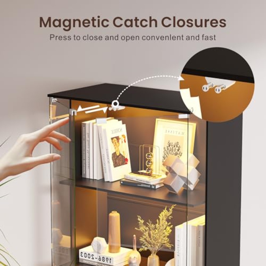 خزانة عرض سوداء بباب زجاجي، خز - مراجعة Glass Cabinet Display وسعره