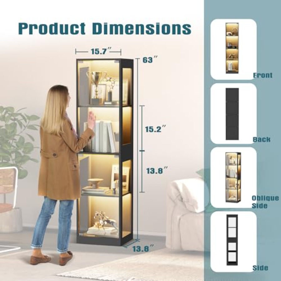 خزانة عرض زجاجية مزودة بإضاءة  - مراجعة Glass Cabinet Display وسعره