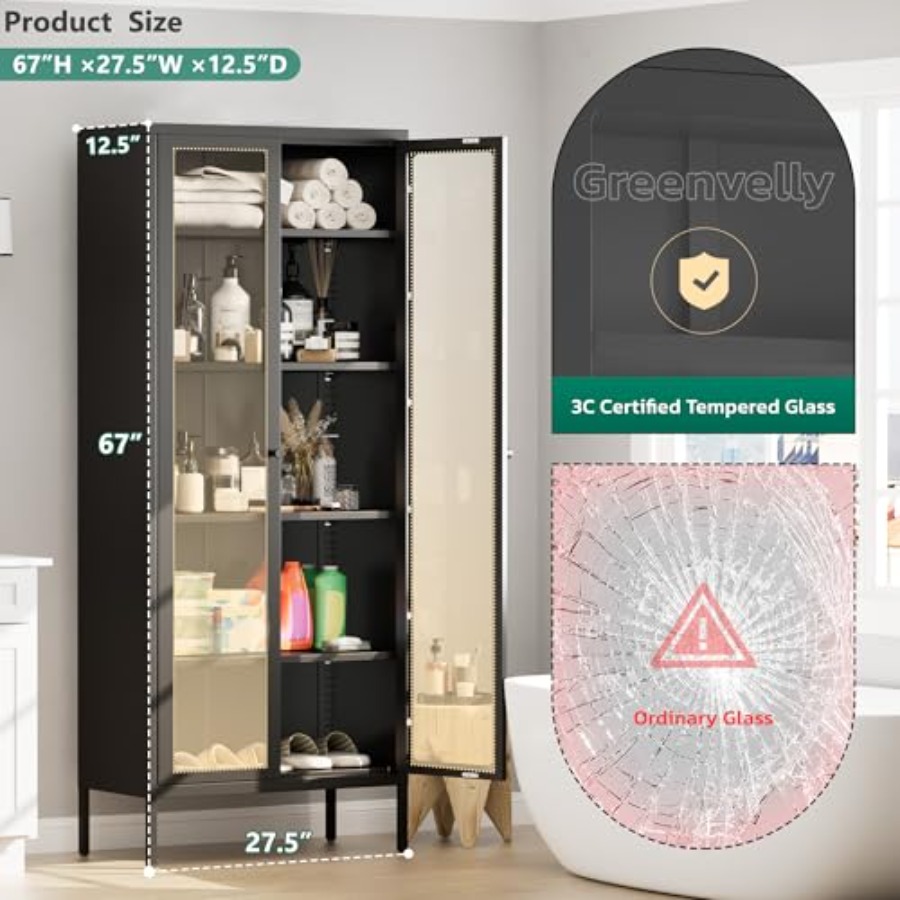 خزانة عرض معدنية 67 بوصة مع أب - مراجعة Glass Cabinet Display وسعره