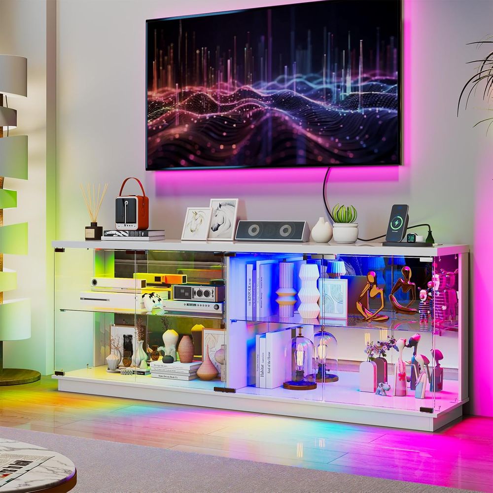 حامل تلفزيون زجاجي 71 بوصة مع  - مراجعة Glass Cabinet Display وسعره